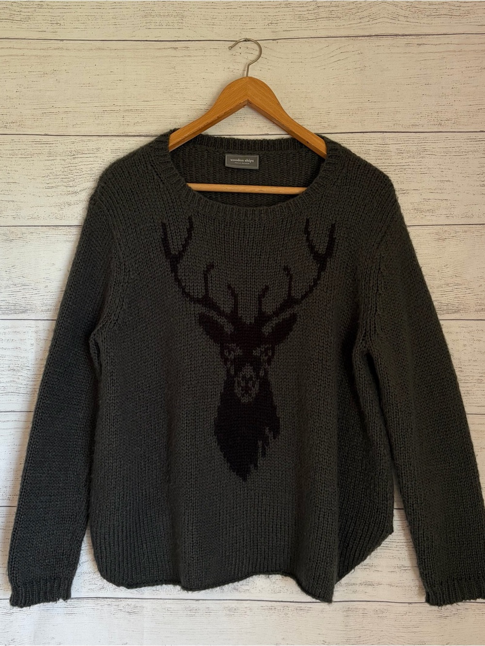 Wooden Ships “ Oh Deer” Sweater in Gray.